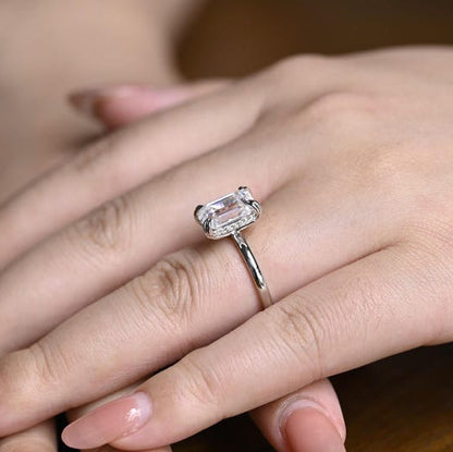 2.0 CT Hidden Halo Emerald Moissanite Engagement Ring