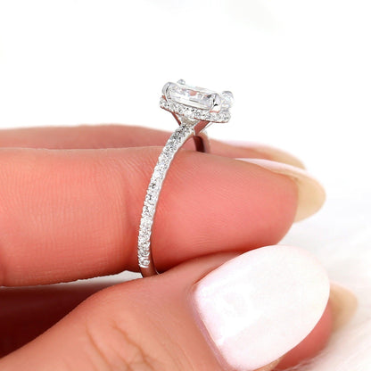 1.5 CT Oval Hidden Halo & Pave Moissanite Engagement Ring