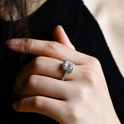 2.0 CT Emerald Halo & Pave Moissanite Engagement Ring