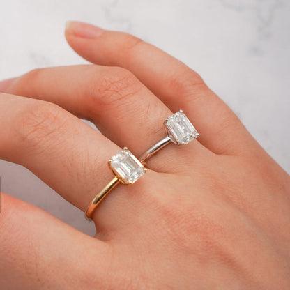 2.0 CT Emerald Solitaire Moissanite Engagement Ring