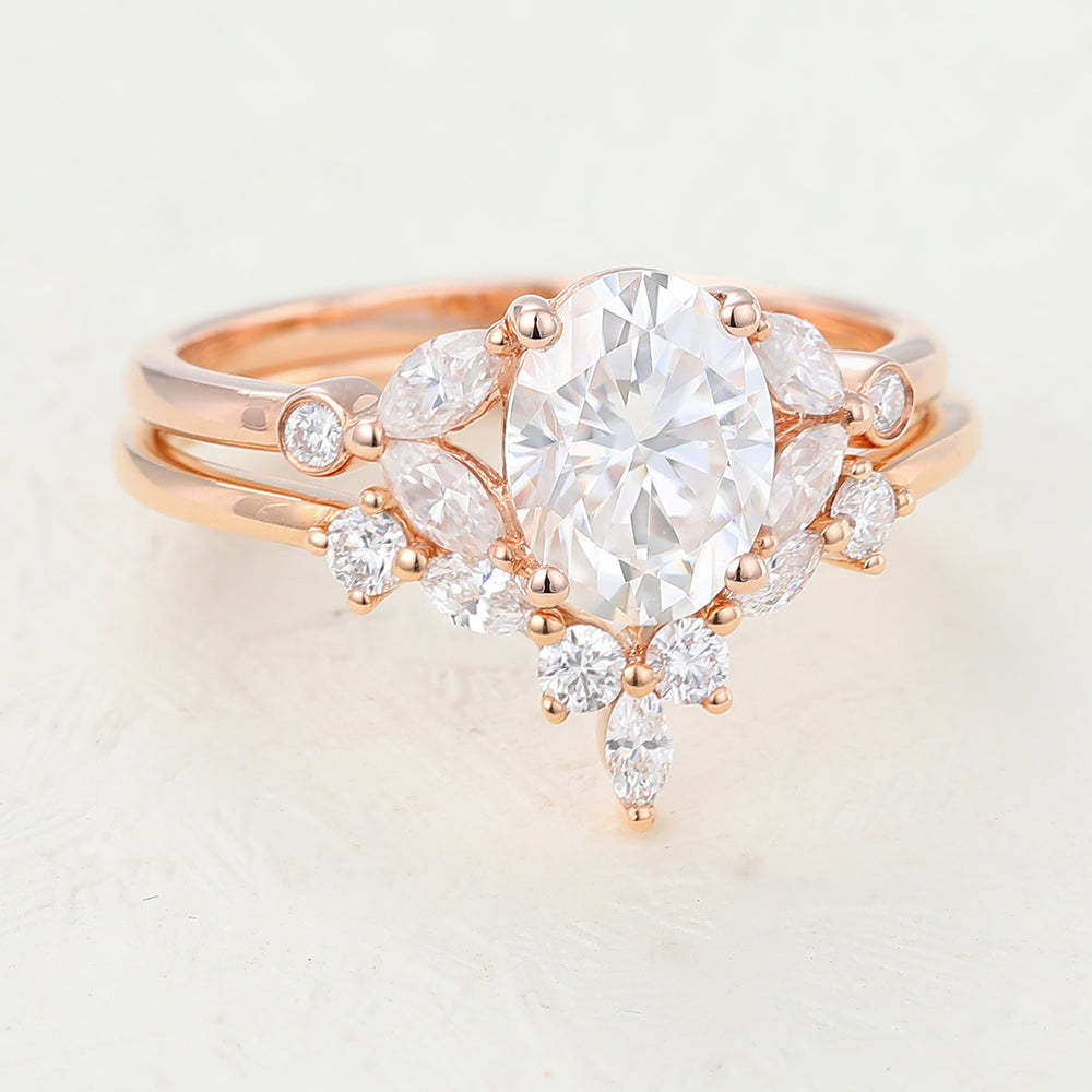1.33 CT Oval Cluster Moissanite Bridal Set