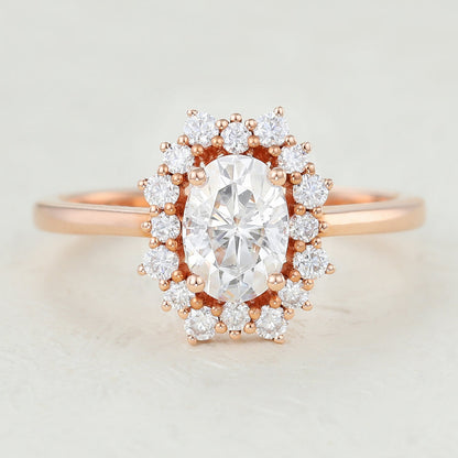 1 CT Oval Shaped Moissanite Engagement Ring In Cluster Design
