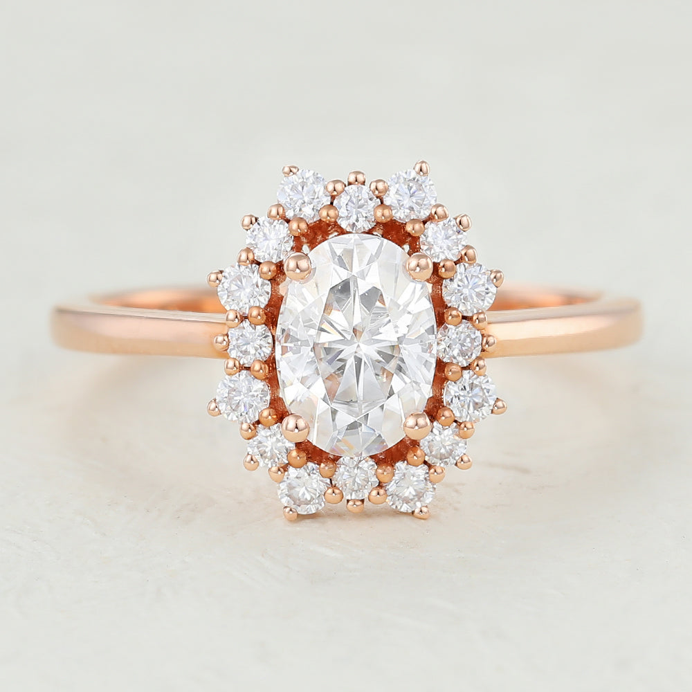 1 CT Oval Cluster Moissanite Engagement Ring