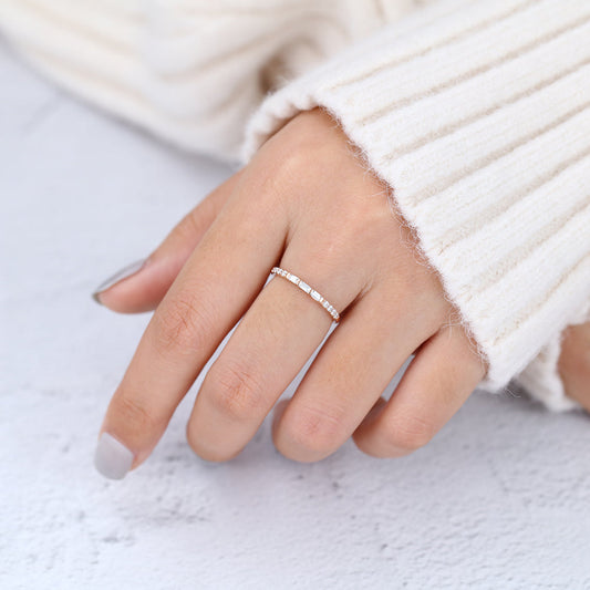 0.28 TCW Baguette & Round Half Eternity Moissanite Wedding Band