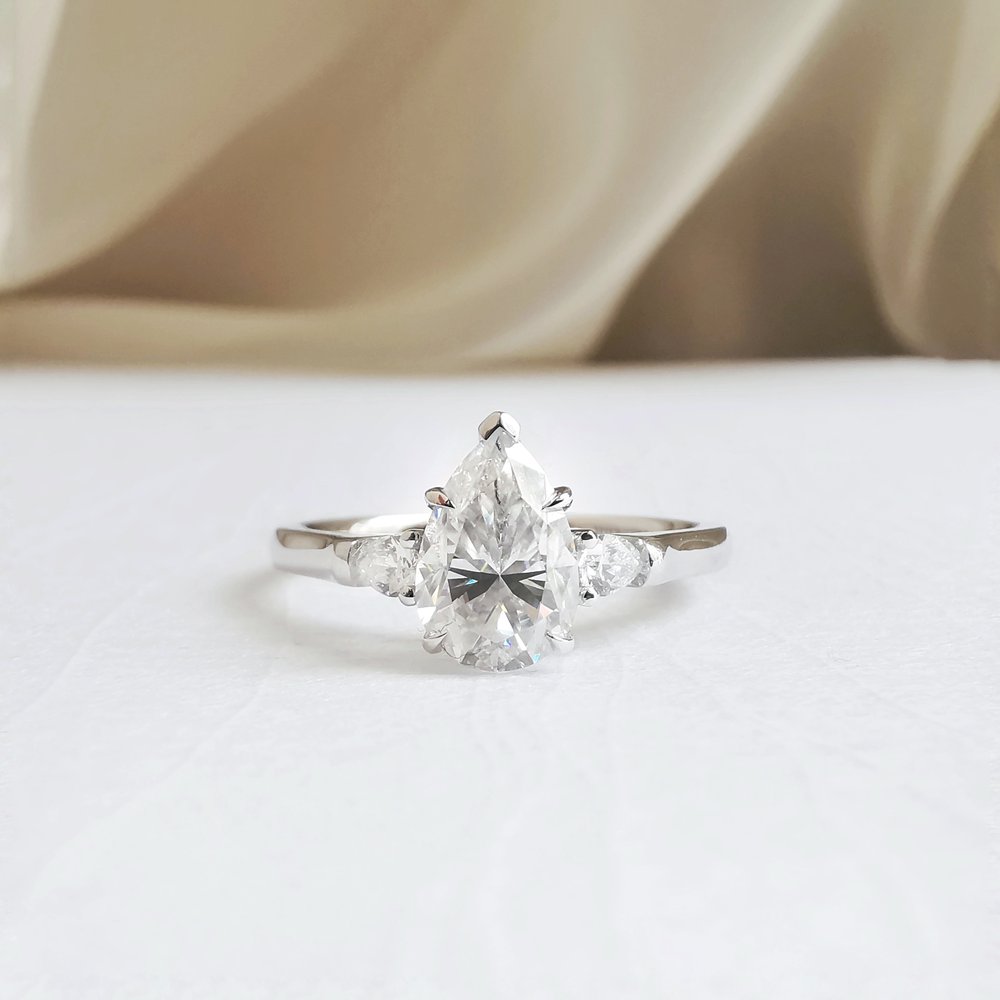 1.5 CT Pear Three Stone Moissanite Engagement Ring