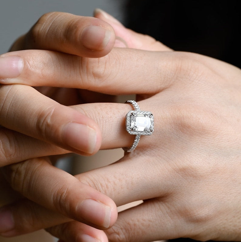 2.0 CT Emerald Halo & Pave Moissanite Engagement Ring