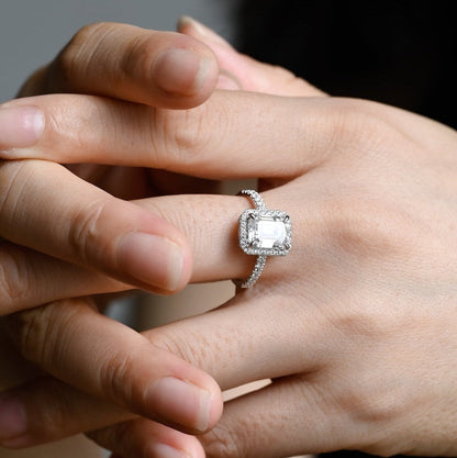 2.0 CT Emerald Halo & Pave Moissanite Engagement Ring