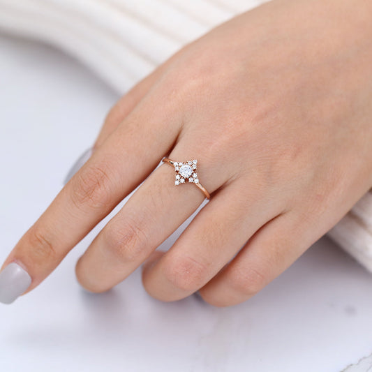 0.22 CT Round Shaped Moissanite Engagement Ring In Cluster Design