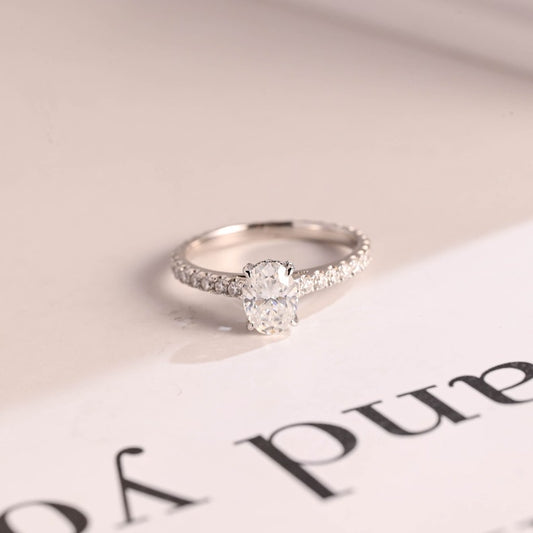 2.0 CT Oval Pave Moissanite Engagement Ring