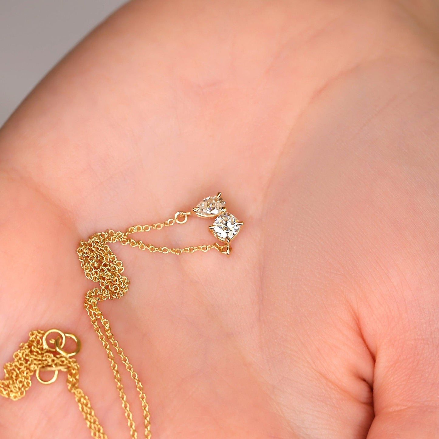 0.5 TCW Round & Pear Moissanite Two Stone Necklace