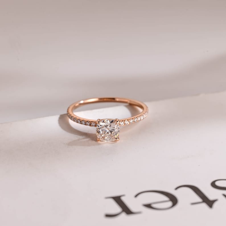2.0 CT Cushion Pave Moissanite Engagement Ring