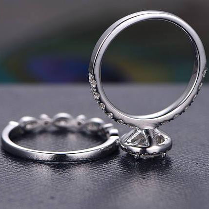 1 CT Round Halo & Pave Moissanite Bridal Set
