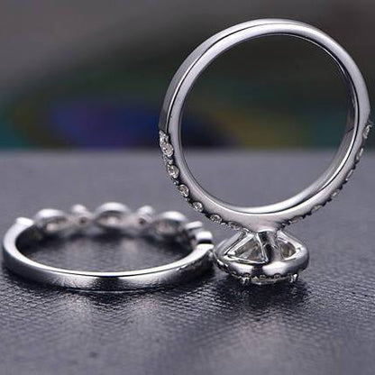1 CT Round Halo & Pave Moissanite Bridal Set