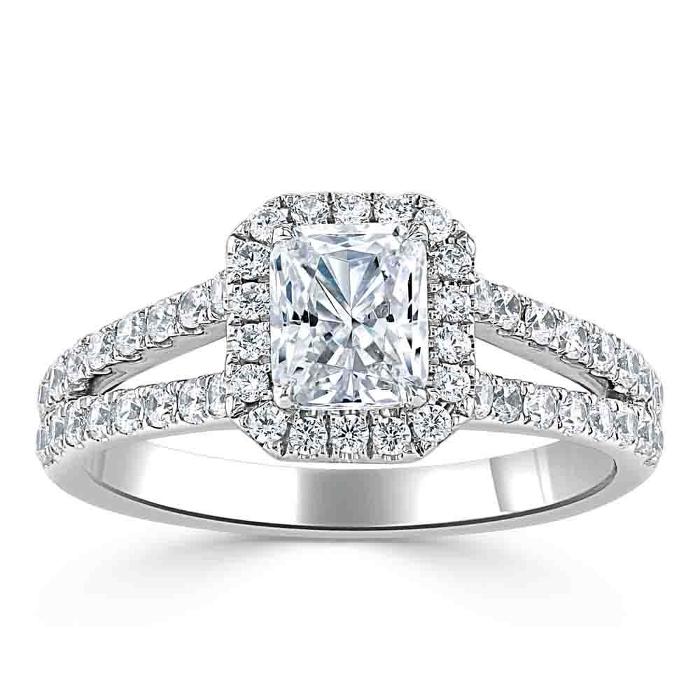 0.75 CT  Radiant Cut Halo Split Shank Style Moissanite Engagement Ring 2