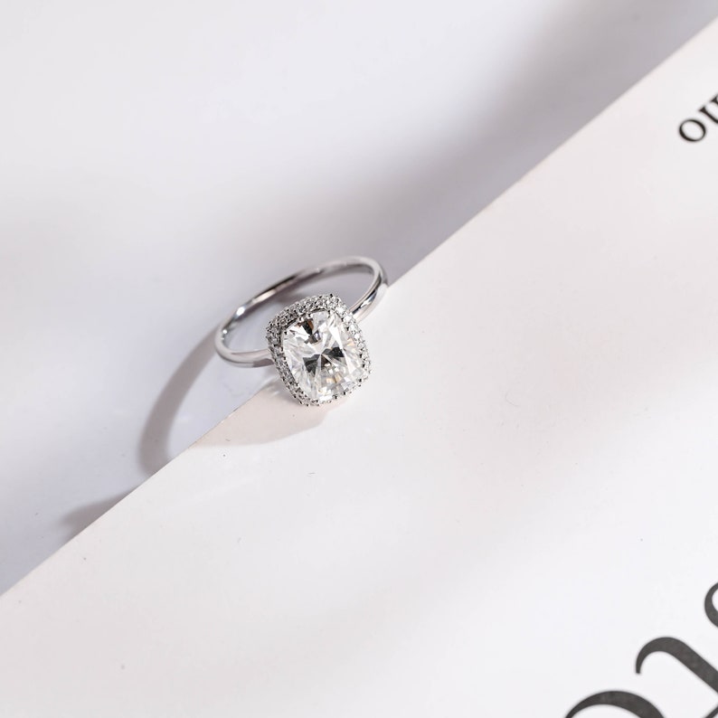 2.0 CT Elongated Cushion Halo Moissanite Engagement Ring