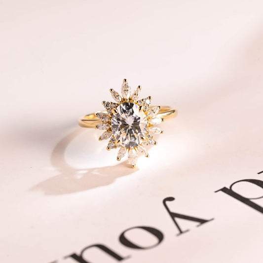 2.0 CT Oval Halo Moissanite Engagement Ring
