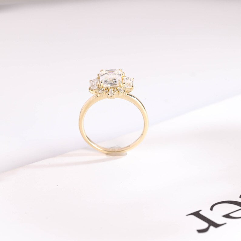 2.0 CT Emerald Cluster Moissanite Engagement Ring