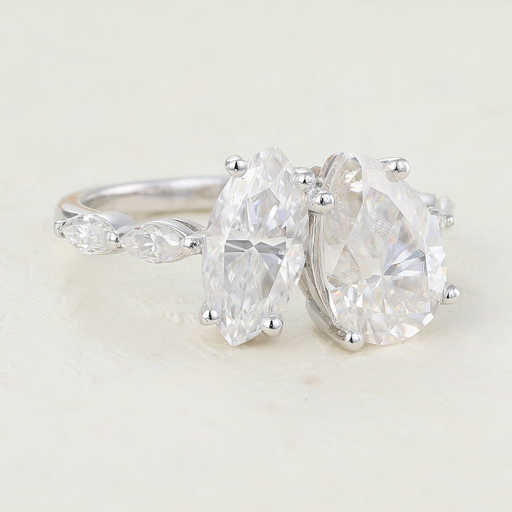 2.83 CT Pear & Marquise Shaped Moissanite Ring In Two Stone Design