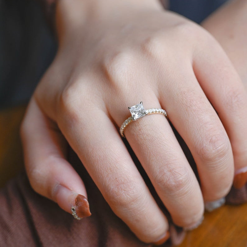 1.5 CT Princess Pave Moissanite Engagement Ring