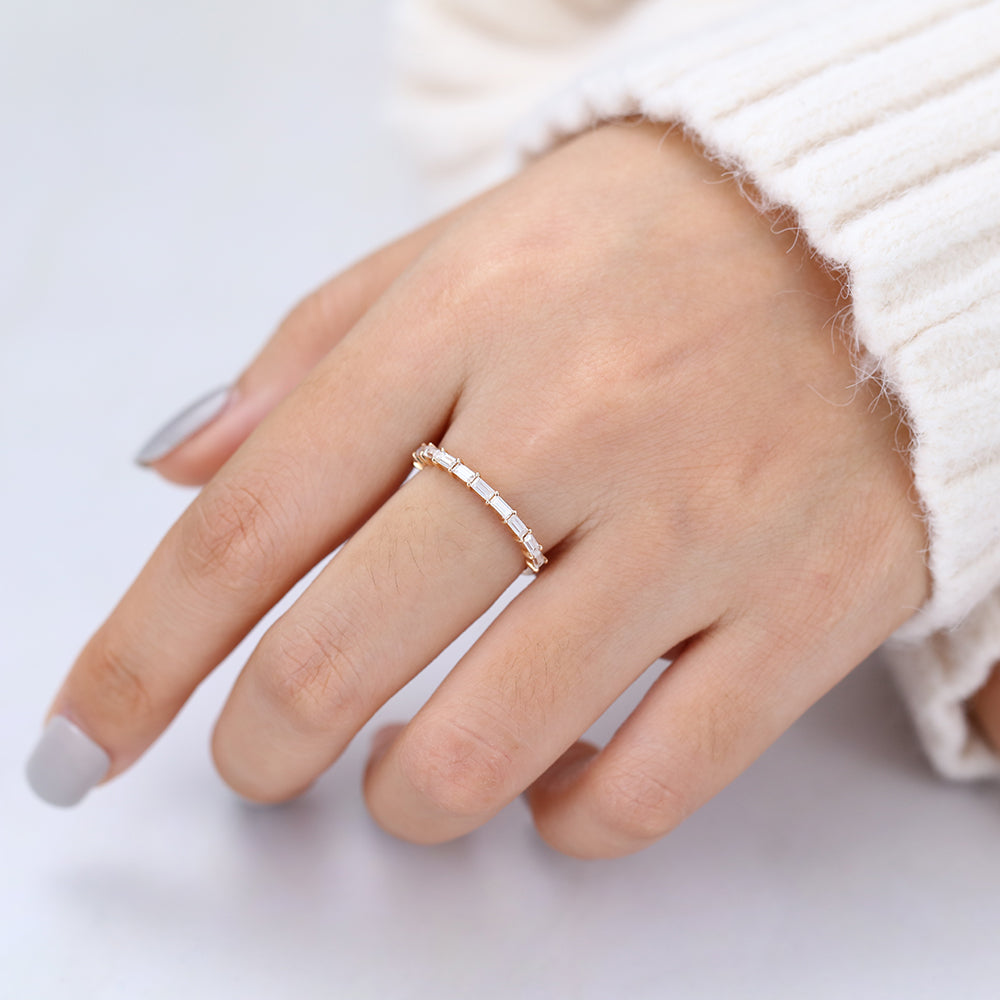 0.6 TCW Baguette Shaped Moissanite Half Eternity Wedding Band