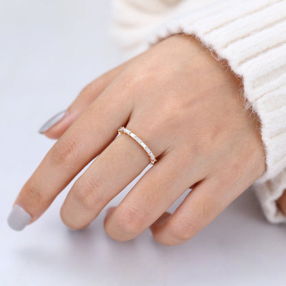 0.6 TCW Baguette Shaped Moissanite Half Eternity Wedding Band