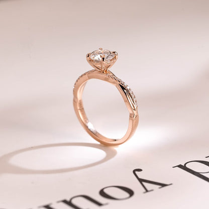 1.5 CT Round Twisted Pave Moissanite Engagement Ring