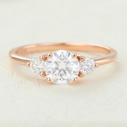 0.68 CT Round Three Stone Moissanite Engagement Ring