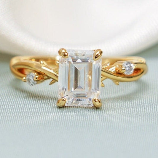 2.0 CT Emerald Twisted Pave Moissanite Engagement Ring