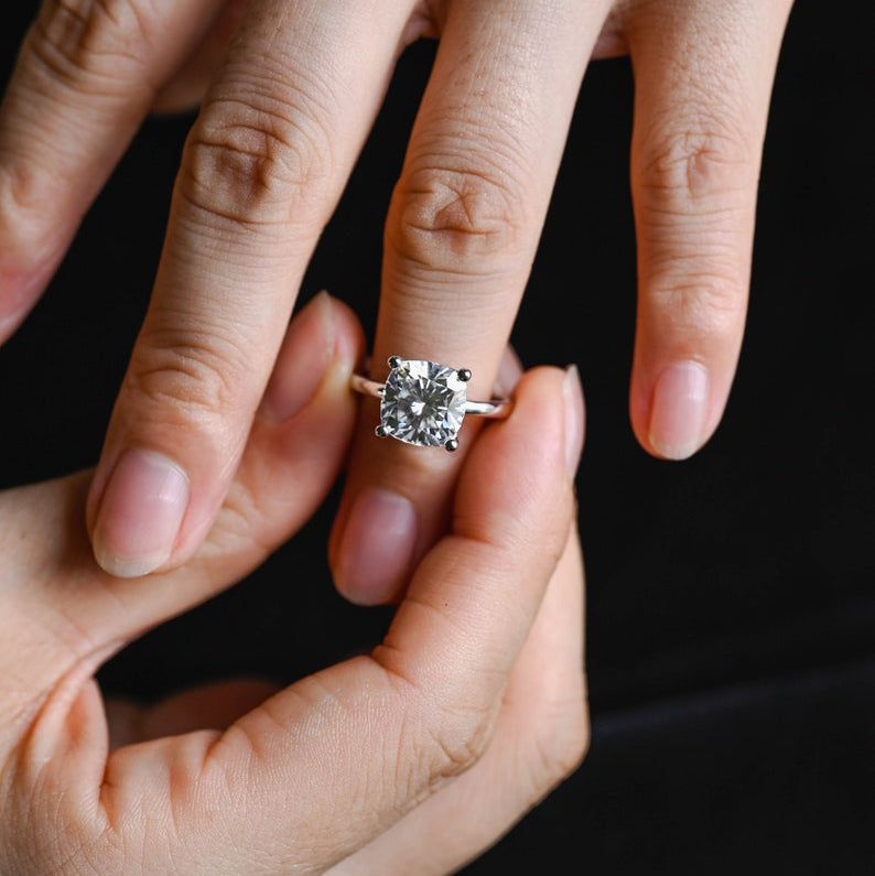2.0 CT Cushion Solitaire Moissanite Engagement Ring