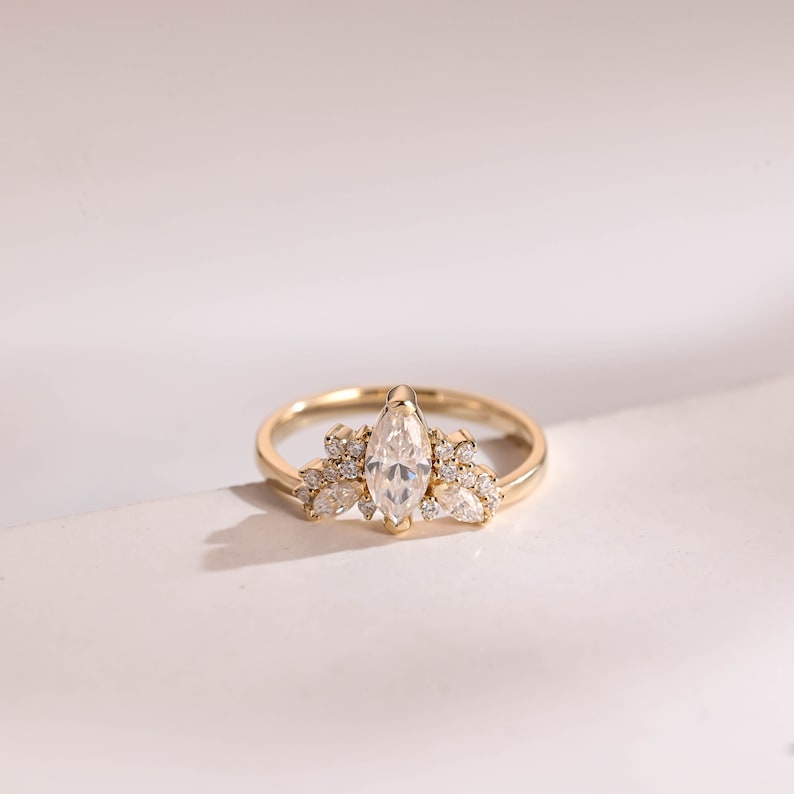 2.0 CT Marquise Cluster Moissanite Engagement Ring