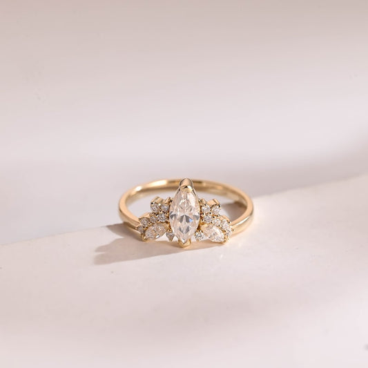 2.0 CT Marquise Cluster Moissanite Engagement Ring