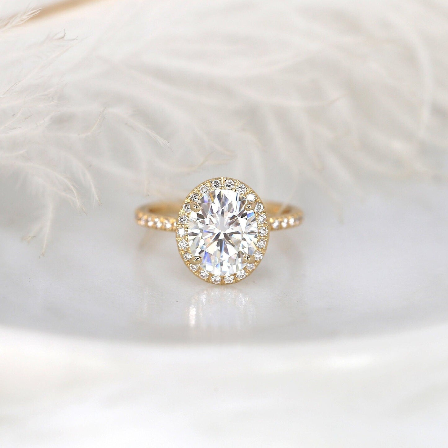 2 CT Oval Halo & Pave Moissanite Engagement Ring