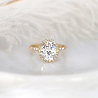 2 CT Oval Halo & Pave Moissanite Engagement Ring