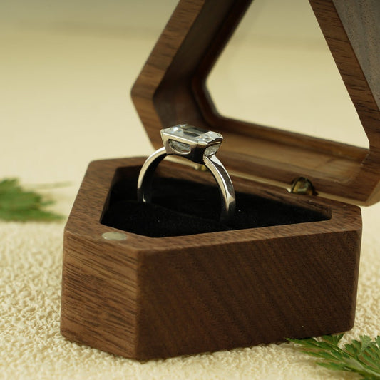 2.0 CT East West Emerald Bezel Moissanite Engagement Ring