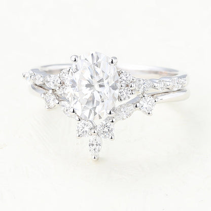 1.33 CT Oval Cluster Moissanite Bridal Set