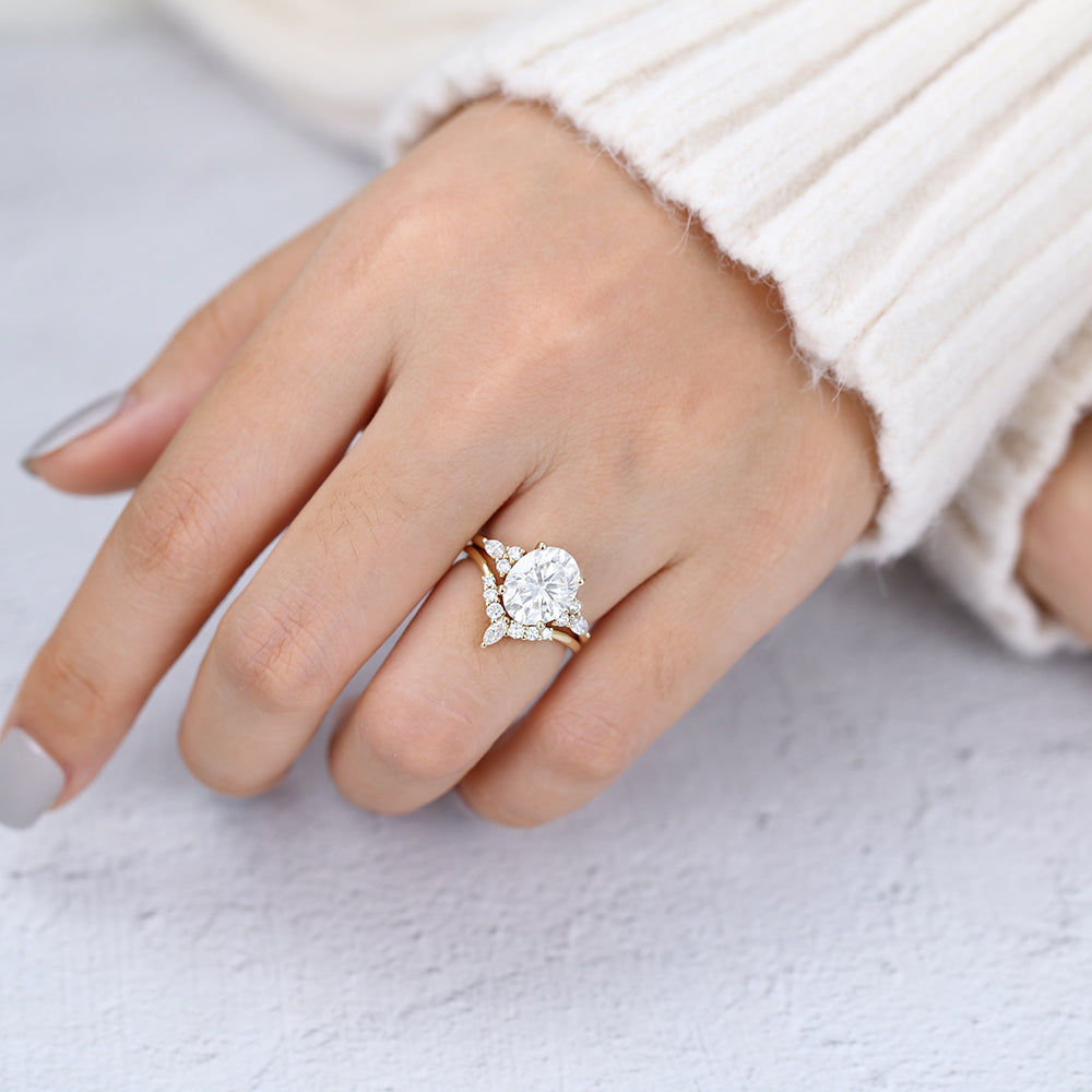 3 CT Oval Cluster Moissanite Bridal Set