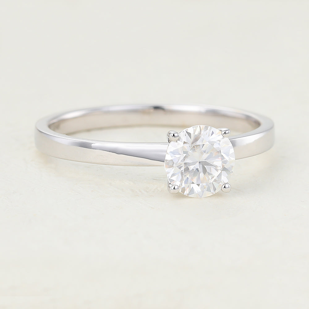 0.88 CT Round Shaped Moissanite Engagement Ring In Solitaire Design