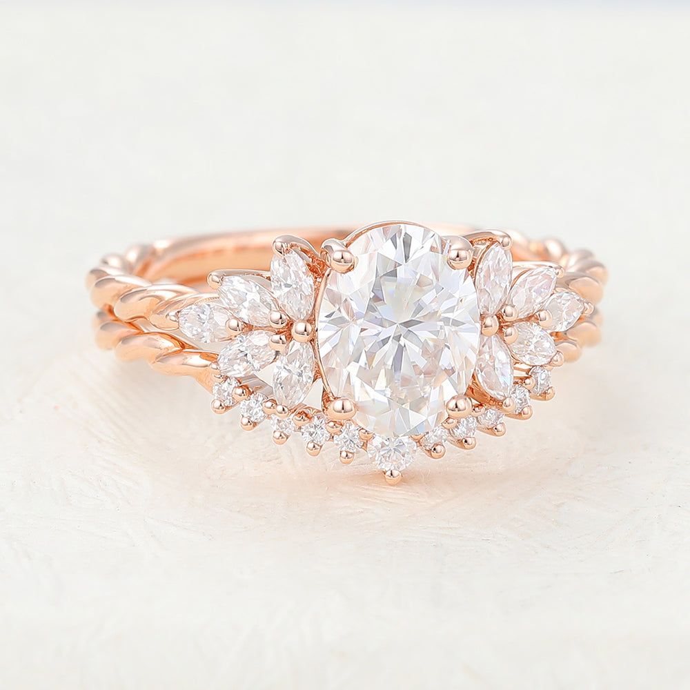 1.33 CT Oval Cluster Moissanite Bridal Set