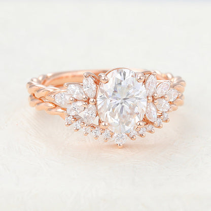 1.33 CT Oval Cluster Moissanite Bridal Set
