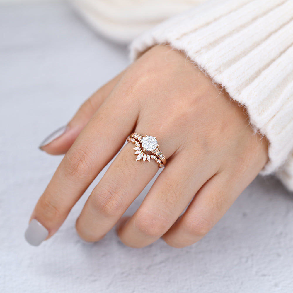 1 CT Round Vintage Pave Moissanite Bridal Set