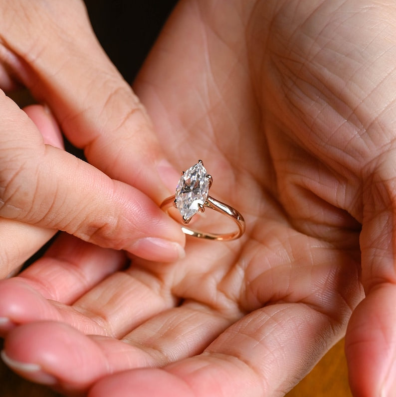 2.0 CT Marquise Solitaire Moissanite Engagement Ring