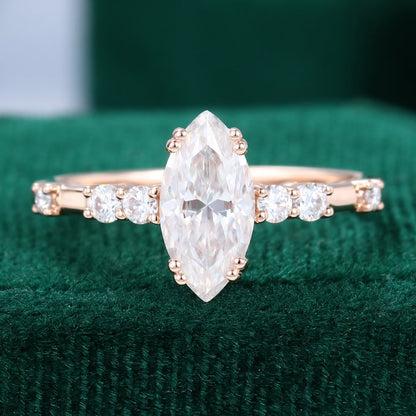 0.90 CT Marquise Cluster Moissanite Engagement Ring