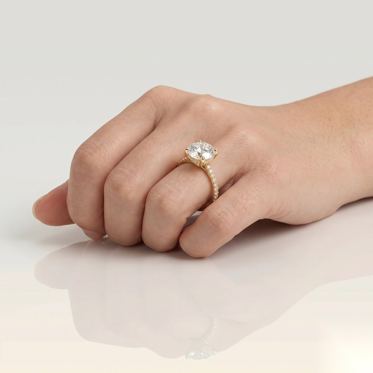 4 CT Round Hidden Halo & Pave Moissanite Engagement Ring