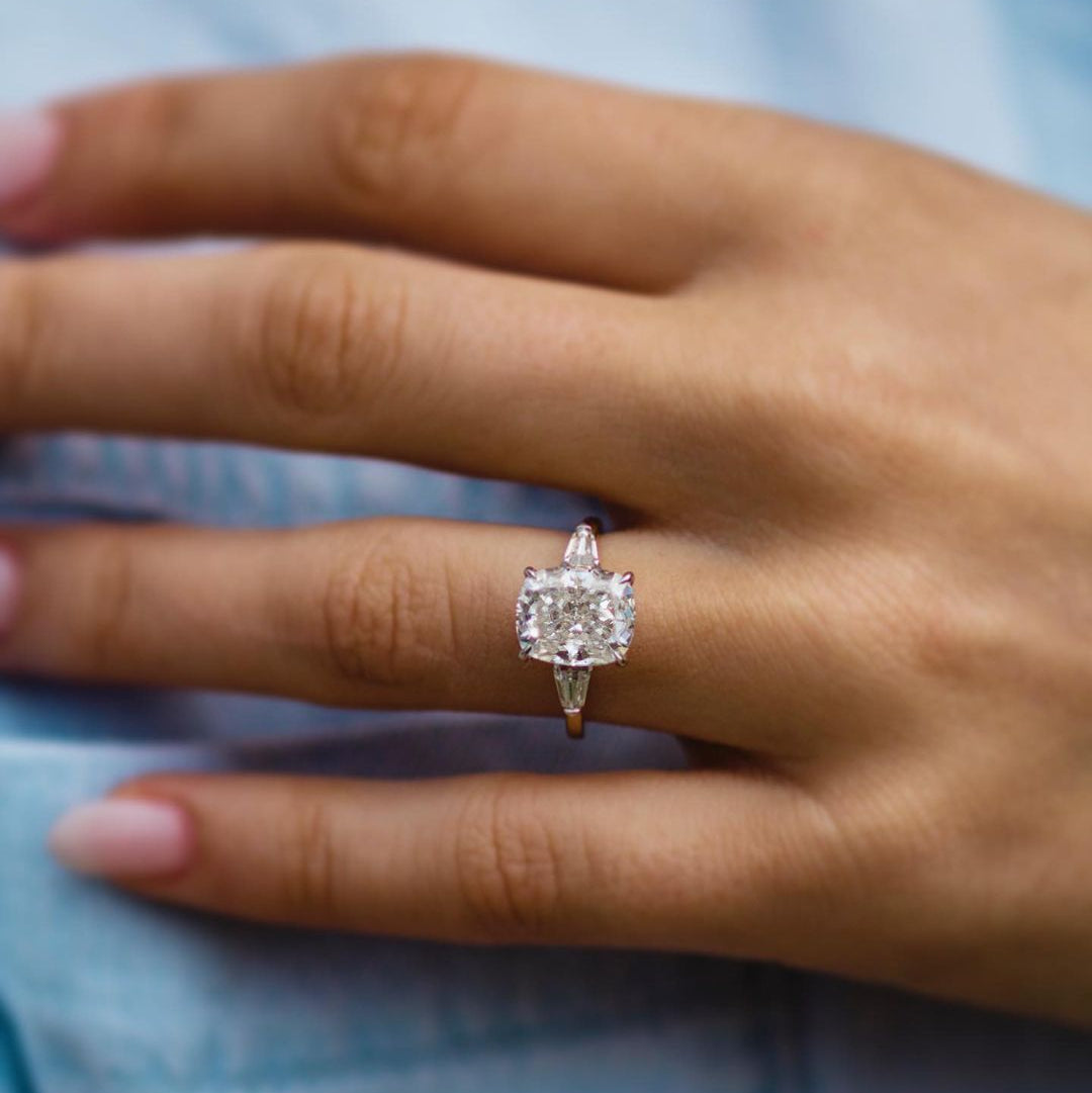 3.15 CT Cushion Three Stone Moissanite Engagement Ring