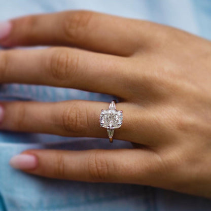 3.15 CT Cushion Three Stone Moissanite Engagement Ring