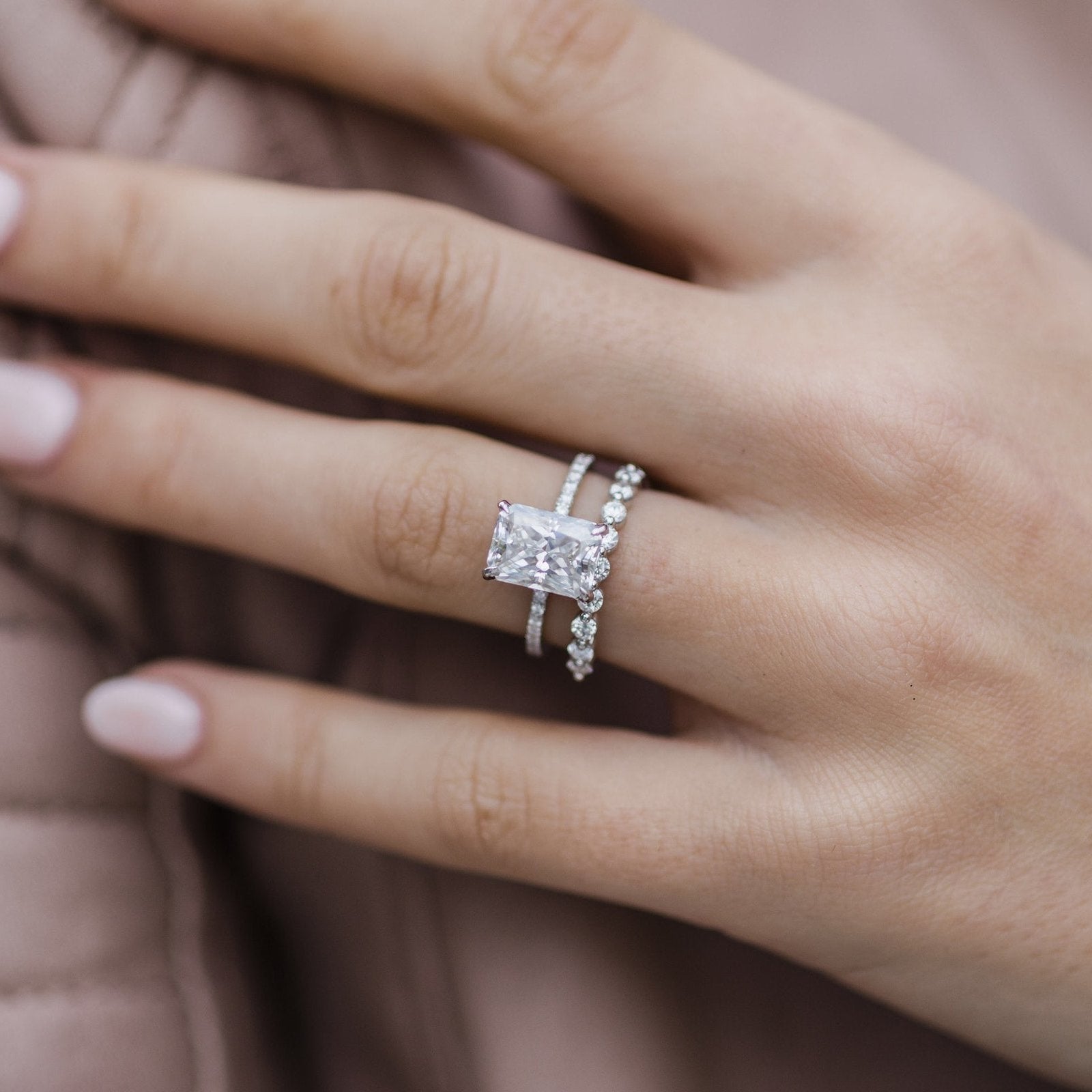 2.7 CT Radiant Hidden Halo & Pave Moissanite Engagement Ring