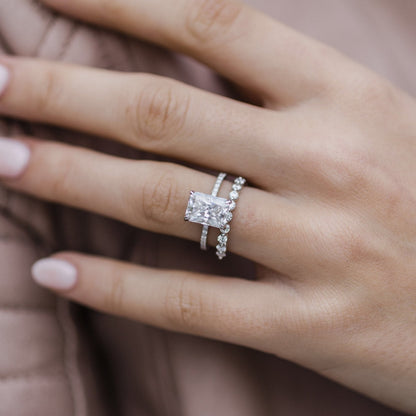 2.7 CT Radiant Hidden Halo & Pave Moissanite Engagement Ring