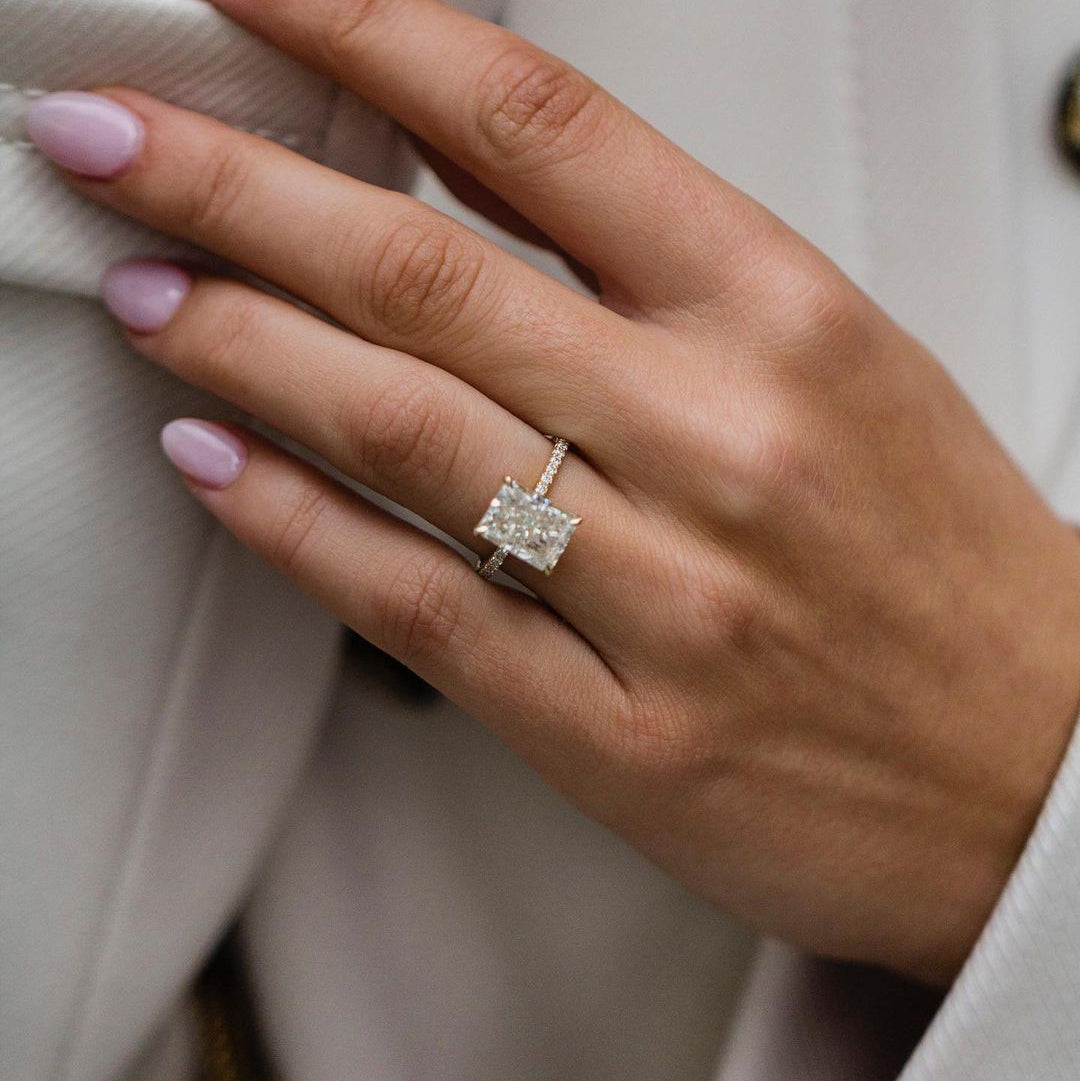 3.55 CT Radiant Hidden Halo & Pave Moissanite Engagement Ring