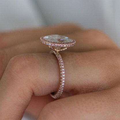 4 CT Oval Halo & Pave Moissanite Engagement Ring