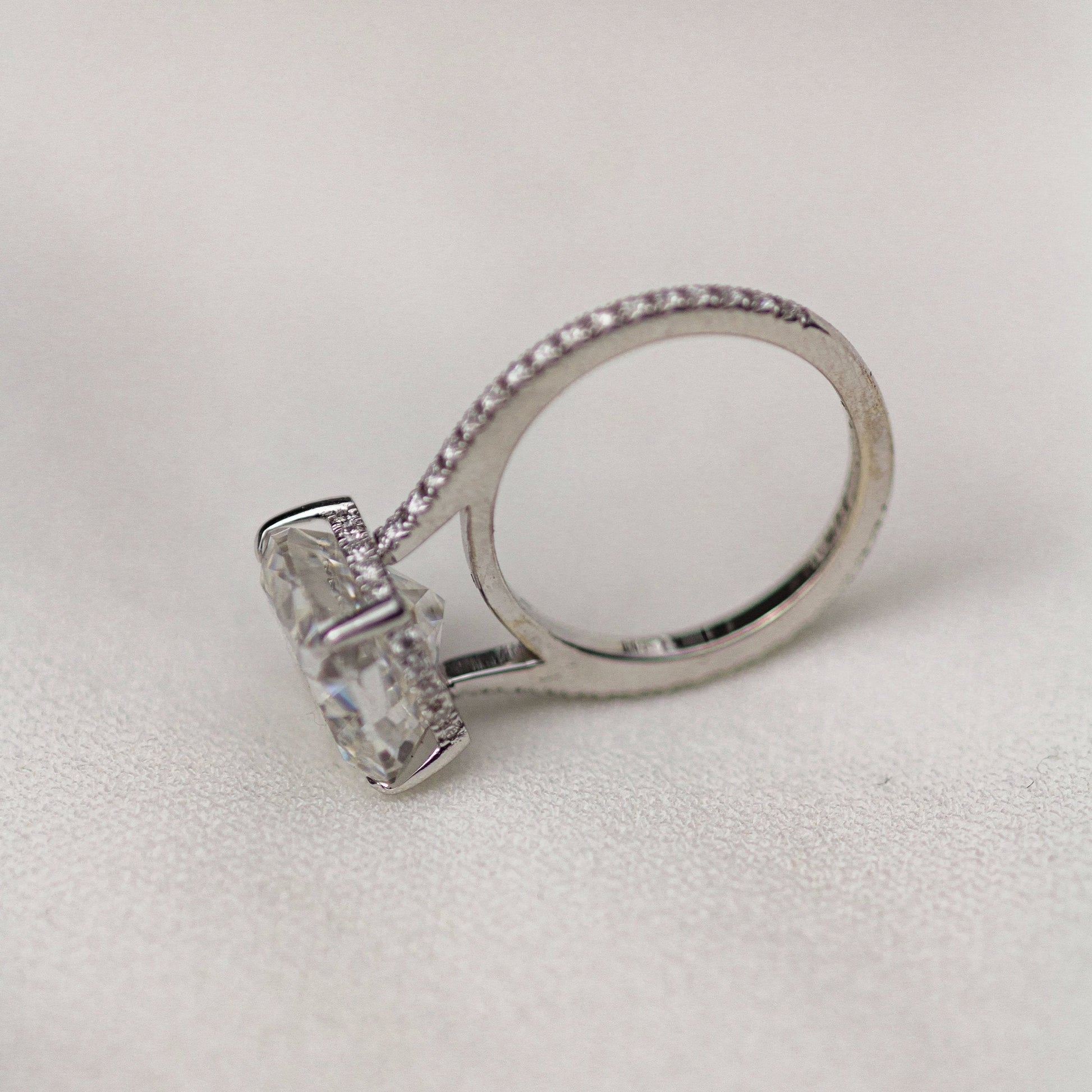 4.65 CT Elongated Cushion Hidden Halo & Pave Moissanite Engagement Ring